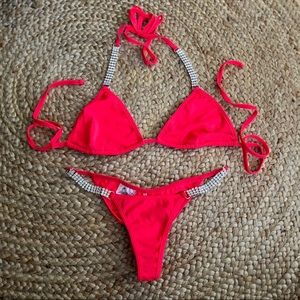 Skimpy rhinestone bikini XS scrunch butt